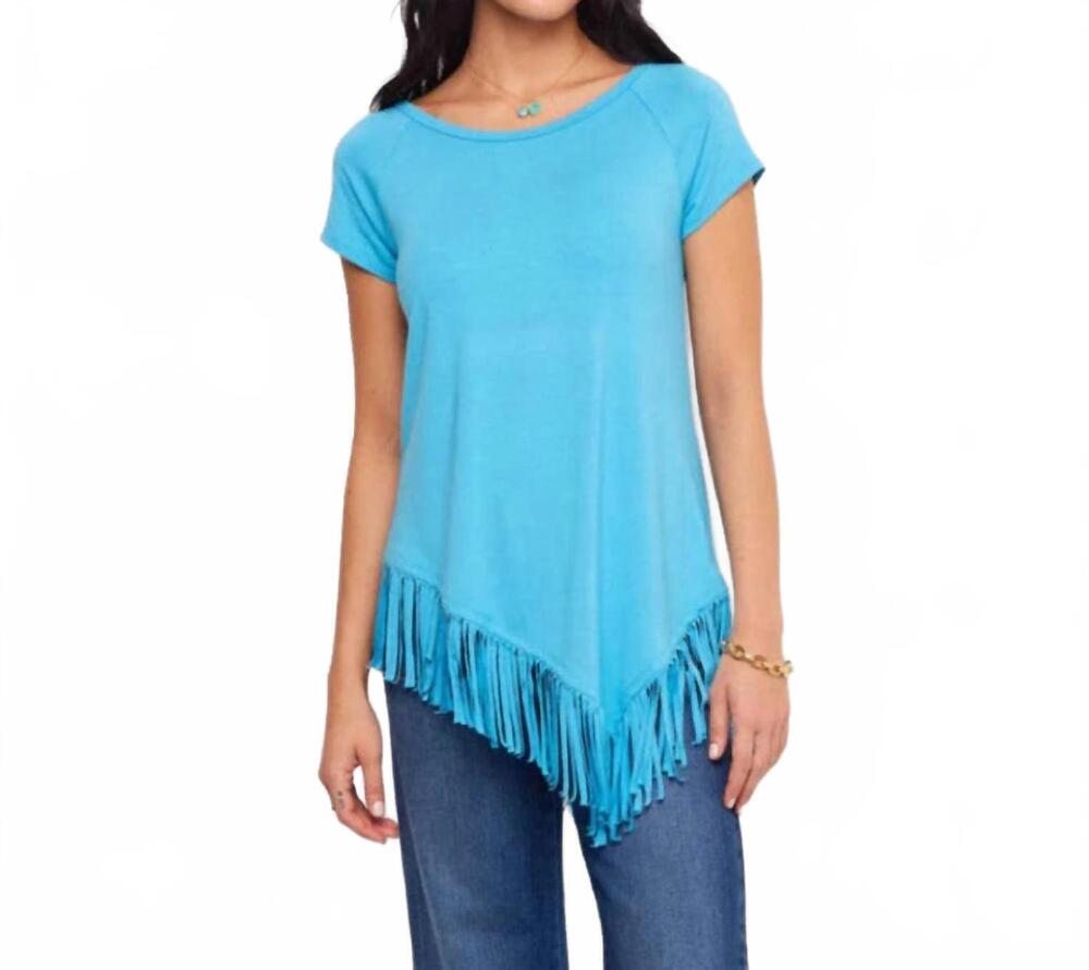 NEW KAREN KANE angled fringe top in sky blue